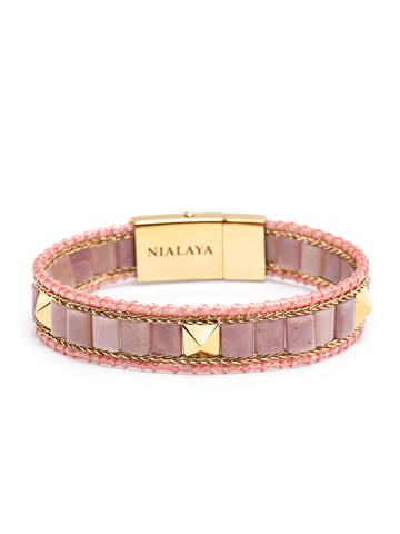 Nialaya Women's Beaded Bracelet Rhodonite Stud Bracelet Rhodonite Stud Bracelet